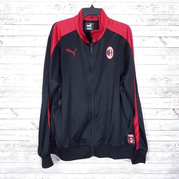Puma ACM Mens Athletic Track Jacket XL Black Red Full Zip 100 - Picture 1 of 5